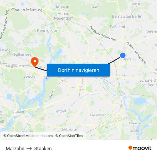 Marzahn to Staaken map