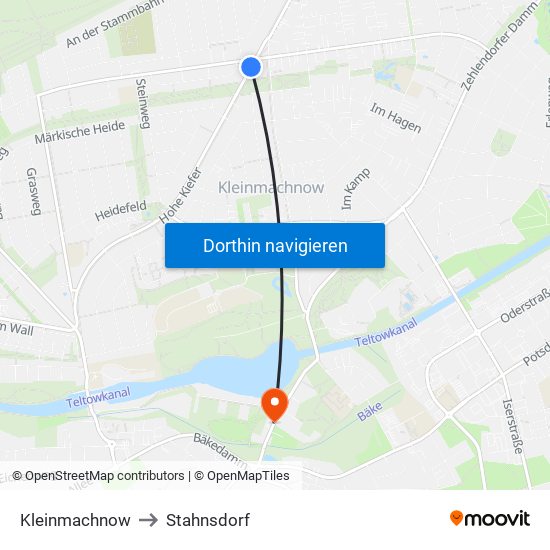 Kleinmachnow to Stahnsdorf map