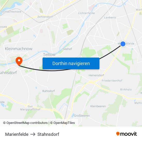 Marienfelde to Stahnsdorf map