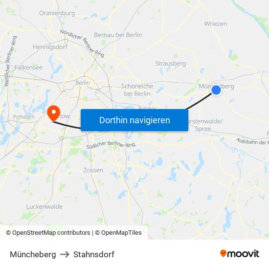 Müncheberg to Stahnsdorf map