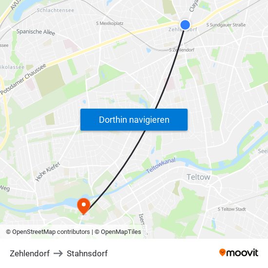 Zehlendorf to Stahnsdorf map