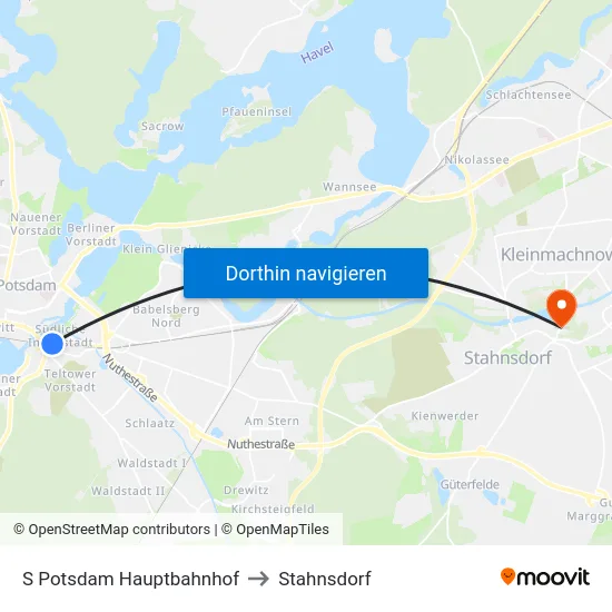 S Potsdam Hauptbahnhof to Stahnsdorf map