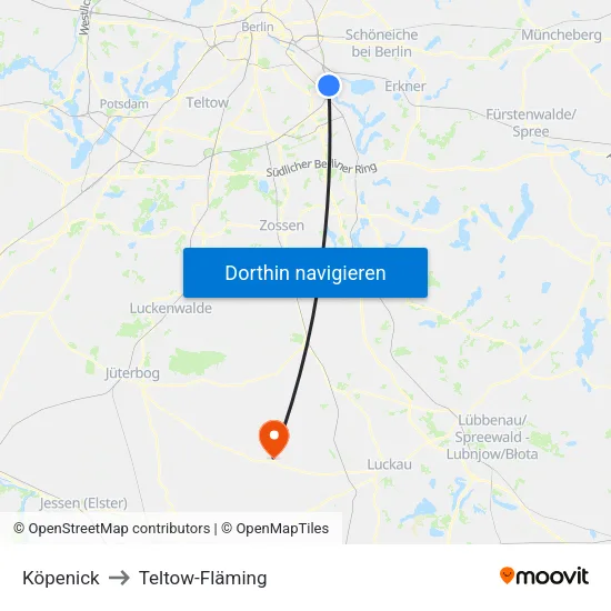 Köpenick to Teltow-Fläming map