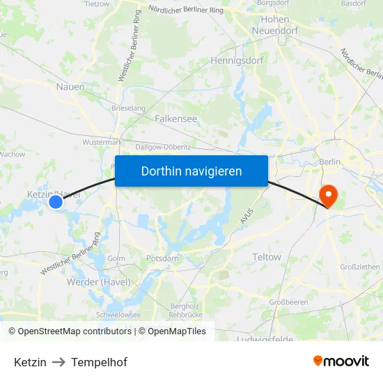 Ketzin to Tempelhof map