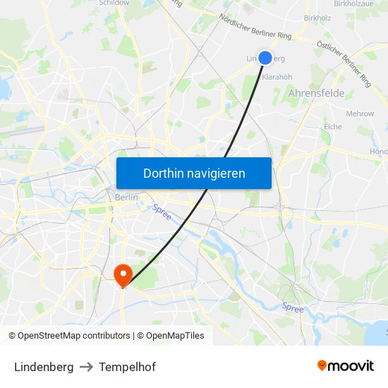 Lindenberg to Tempelhof map