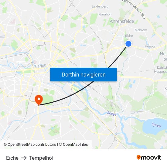 Eiche to Tempelhof map