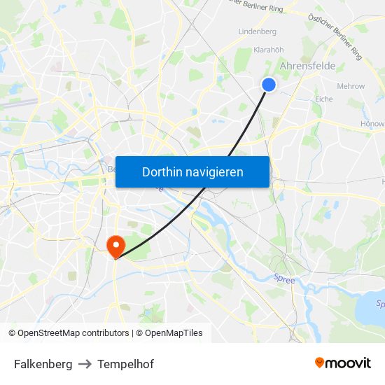 Falkenberg to Tempelhof map