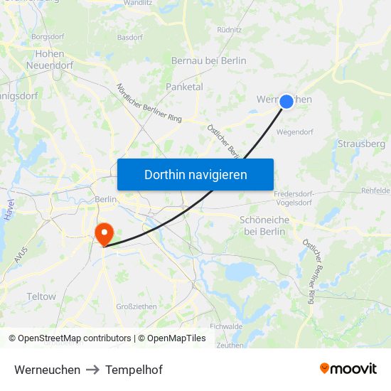 Werneuchen to Tempelhof map