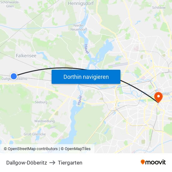 Dallgow-Döberitz to Tiergarten map