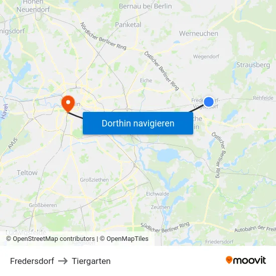 Fredersdorf to Tiergarten map