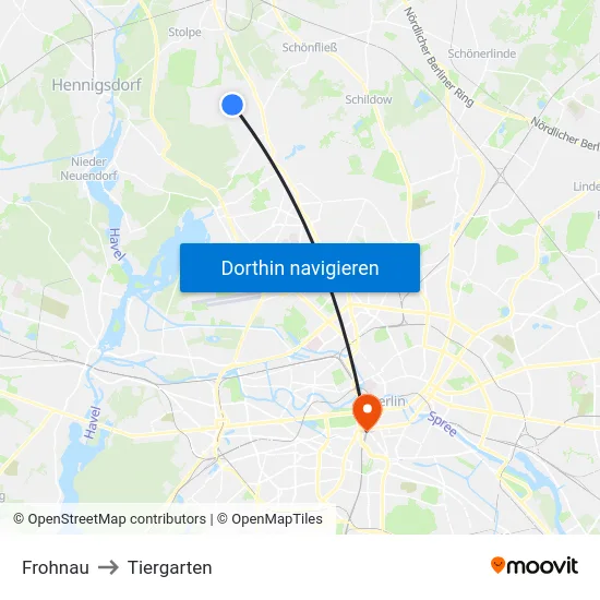 Frohnau to Tiergarten map
