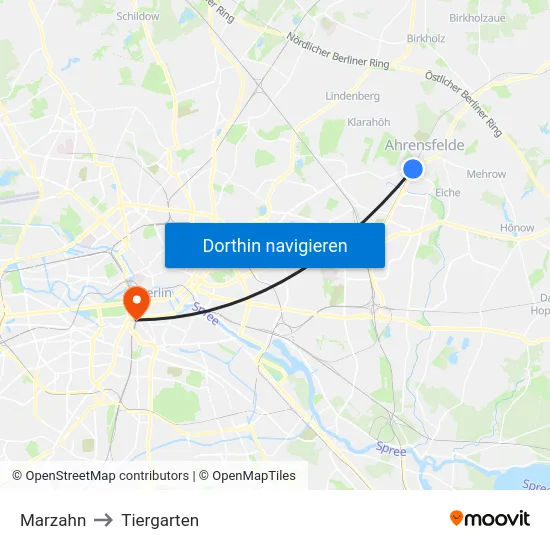 Marzahn to Tiergarten map