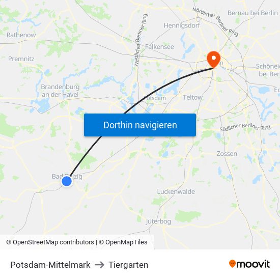 Potsdam-Mittelmark to Tiergarten map