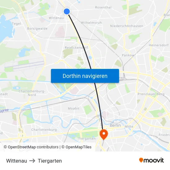 Wittenau to Tiergarten map