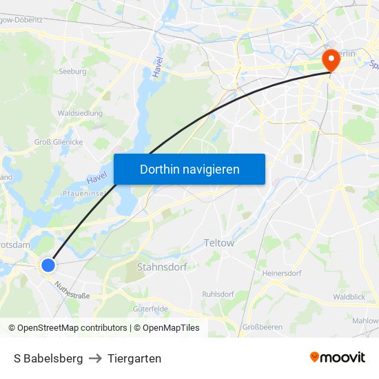 S Babelsberg to Tiergarten map