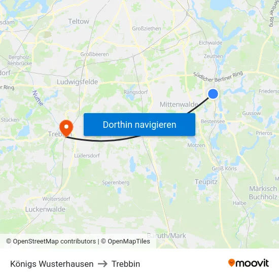 Königs Wusterhausen to Trebbin map