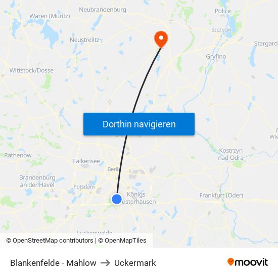 Blankenfelde - Mahlow to Uckermark map