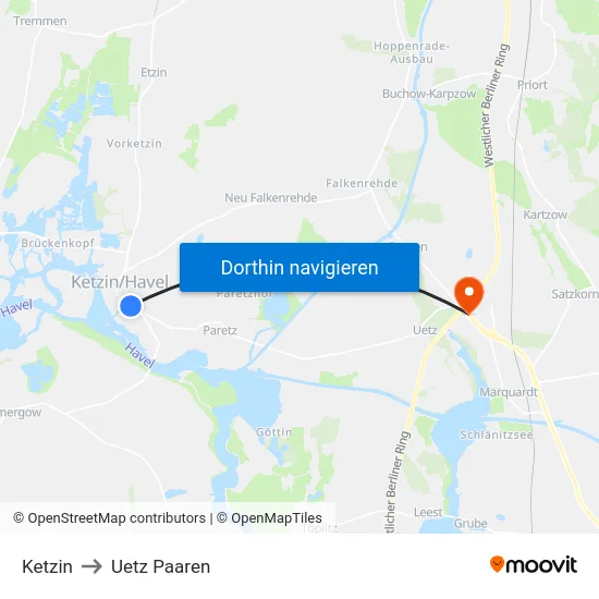 Ketzin to Uetz Paaren map