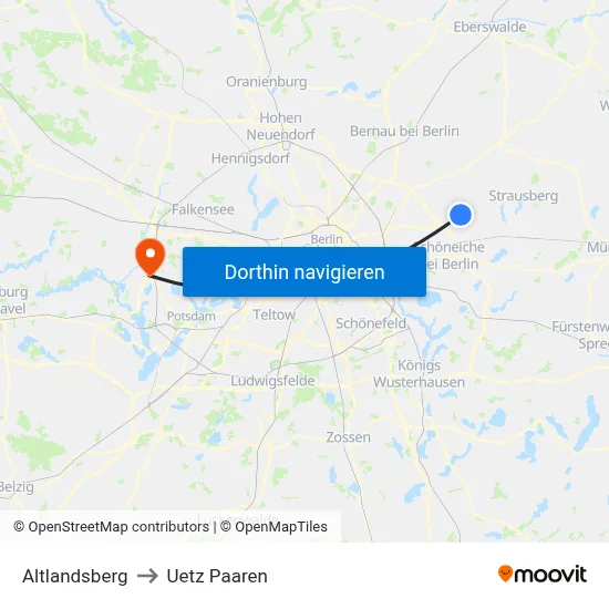 Altlandsberg to Uetz Paaren map