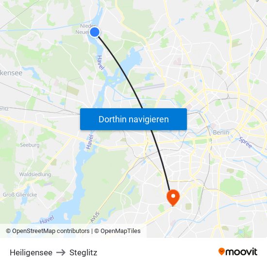 Heiligensee to Steglitz map