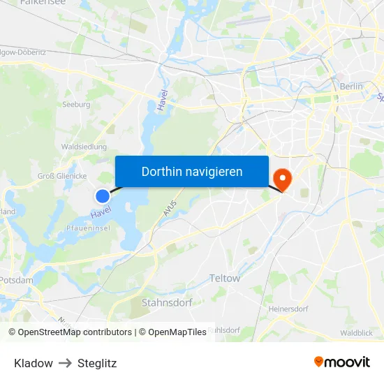 Kladow to Steglitz map