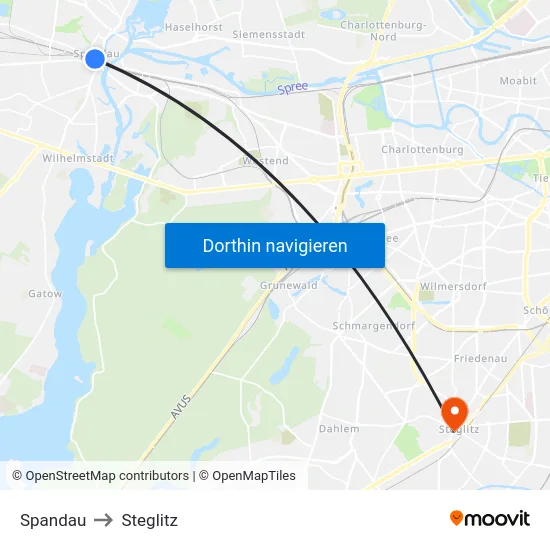 Spandau to Steglitz map