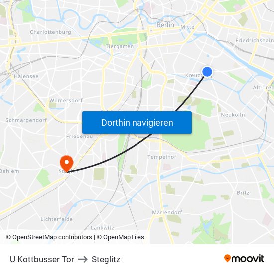 U Kottbusser Tor to Steglitz map