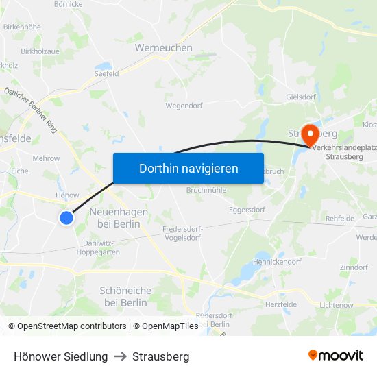 Hönower Siedlung to Strausberg map