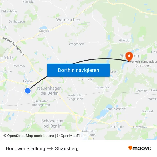 Hönower Siedlung to Strausberg map
