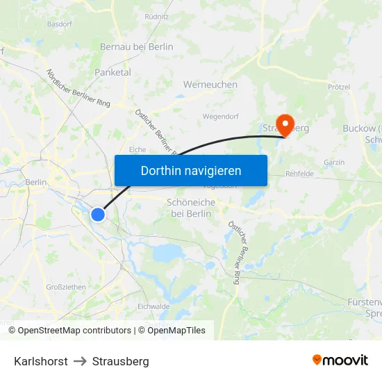 Karlshorst to Strausberg map