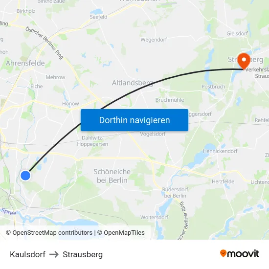 Kaulsdorf to Strausberg map