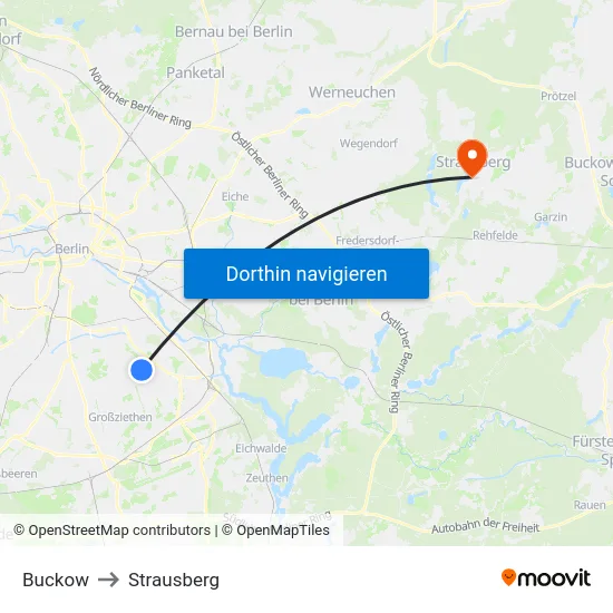 Buckow to Strausberg map