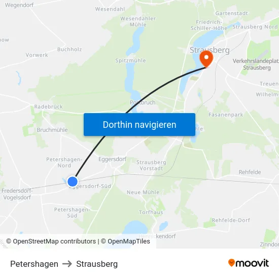 Petershagen to Strausberg map