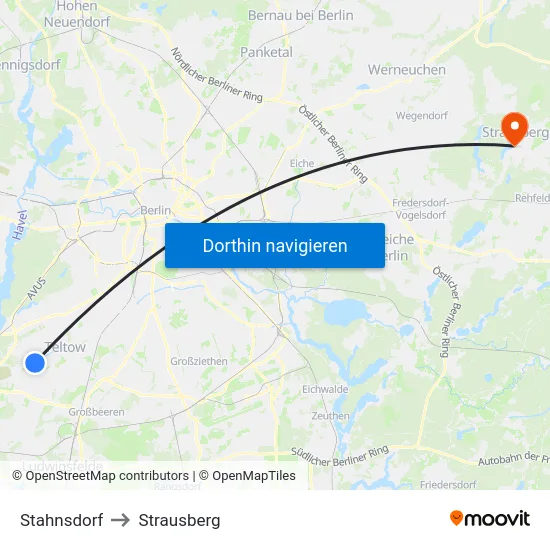 Stahnsdorf to Strausberg map