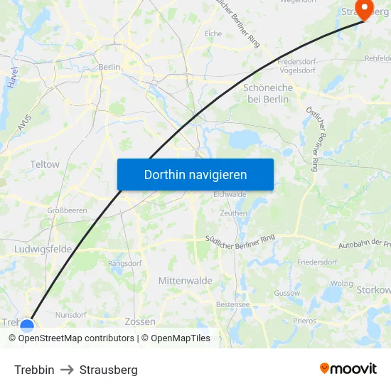 Trebbin to Strausberg map