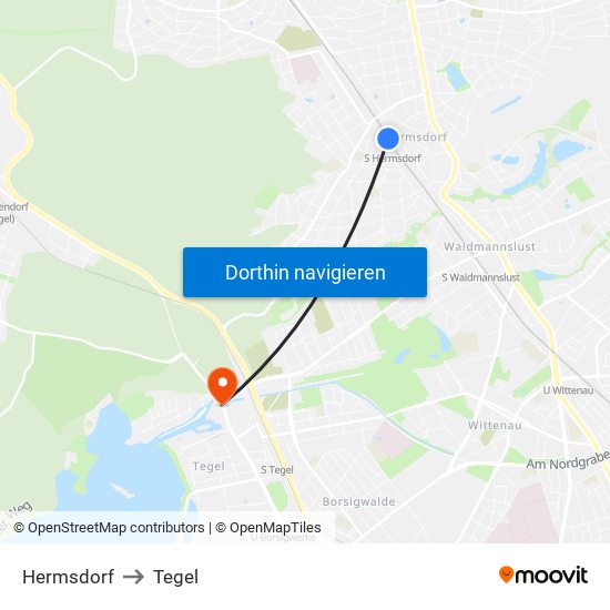 Hermsdorf to Tegel map