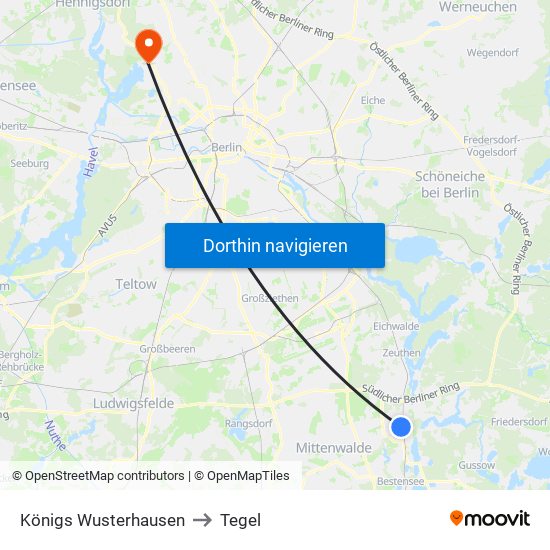 Königs Wusterhausen to Tegel map