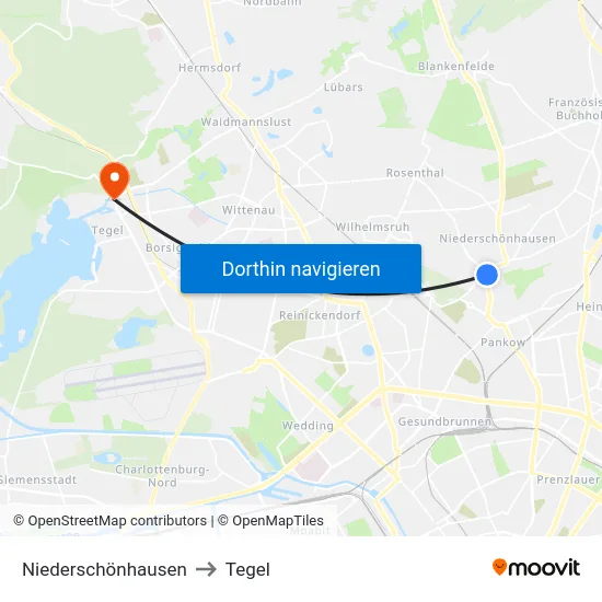 Niederschönhausen to Tegel map