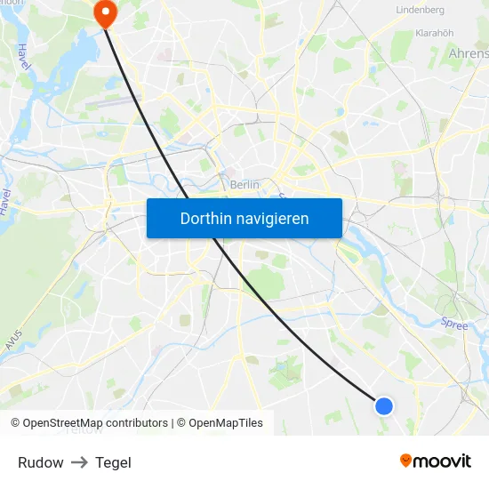Rudow to Tegel map