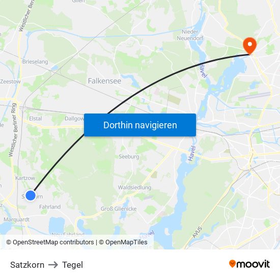 Satzkorn to Tegel map