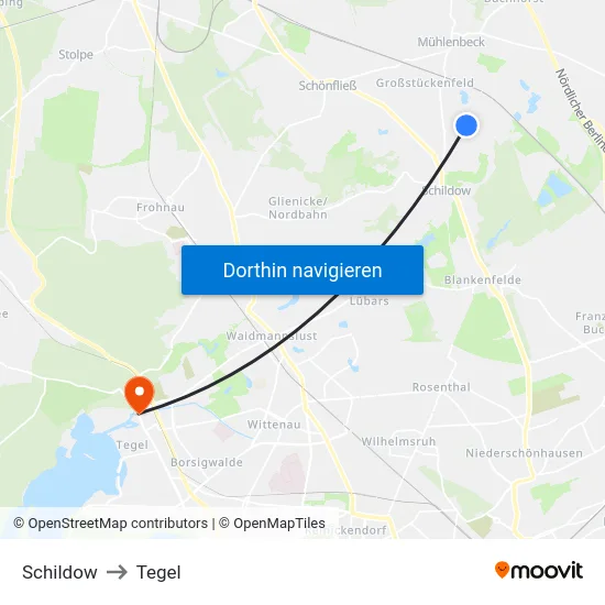 Schildow to Tegel map