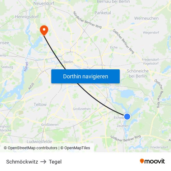 Schmöckwitz to Tegel map