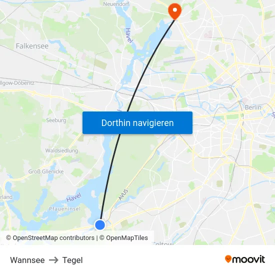Wannsee to Tegel map