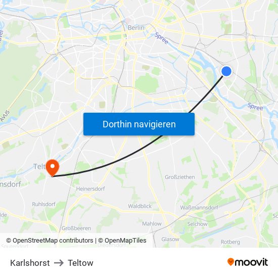 Karlshorst to Teltow map