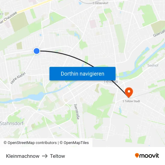 Kleinmachnow to Teltow map