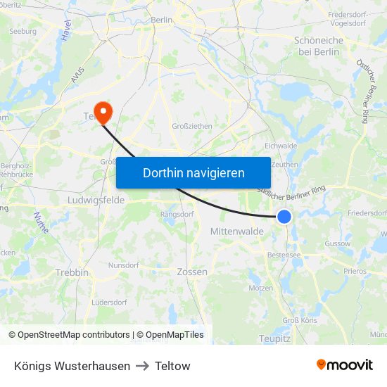 Königs Wusterhausen to Teltow map