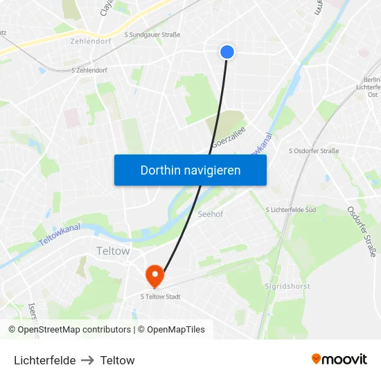 Lichterfelde to Teltow map