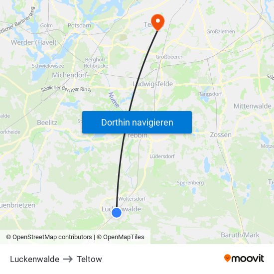 Luckenwalde to Teltow map