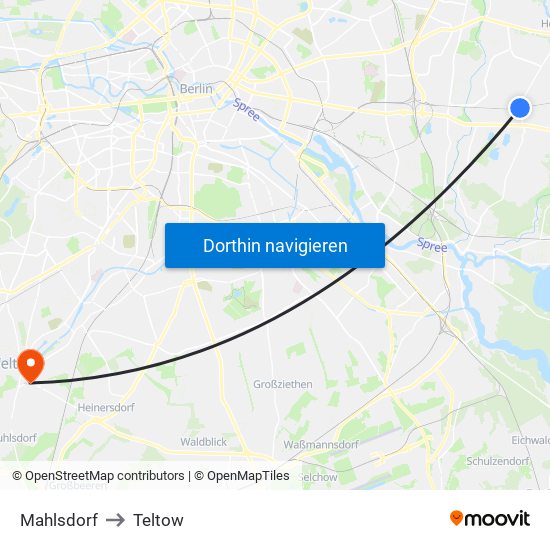 Mahlsdorf to Teltow map