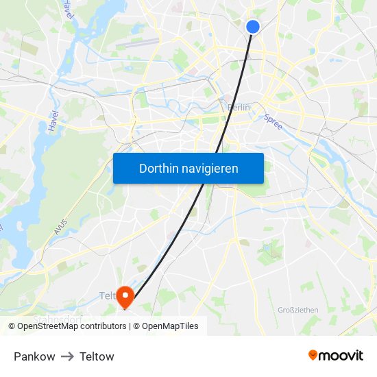 Pankow to Teltow map